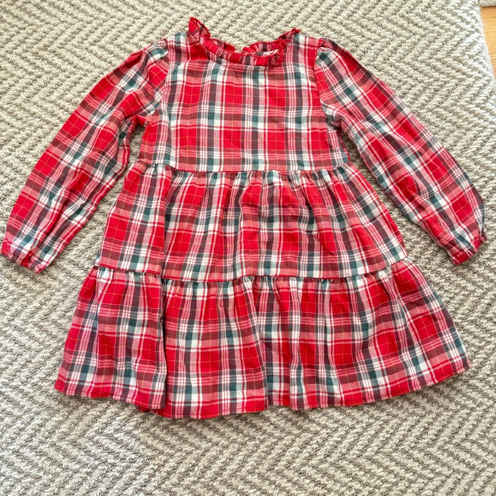 EUC Cat and Jack Girl’s Long Sleeve Red Plaid Tiered  Dress (4T)